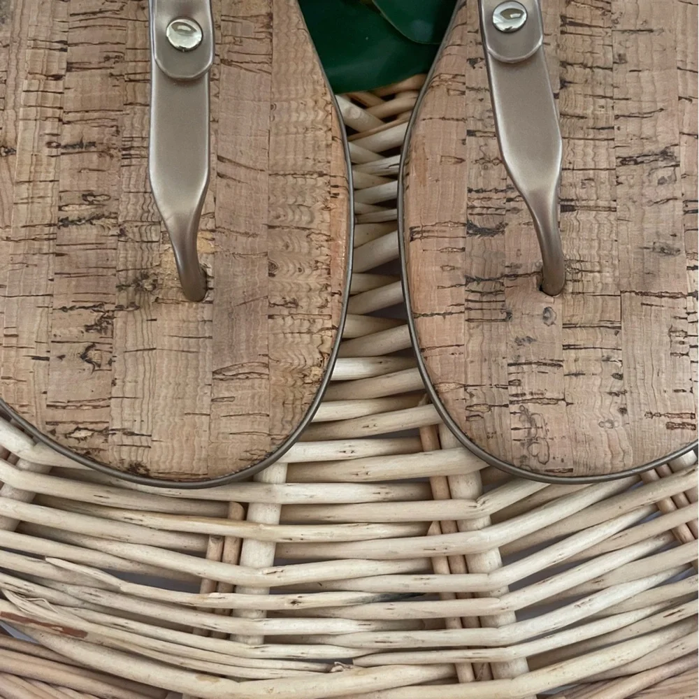 MICHAEL Michael Kors jelly flip-flops gold tone logo cork slip-on sandals size 8